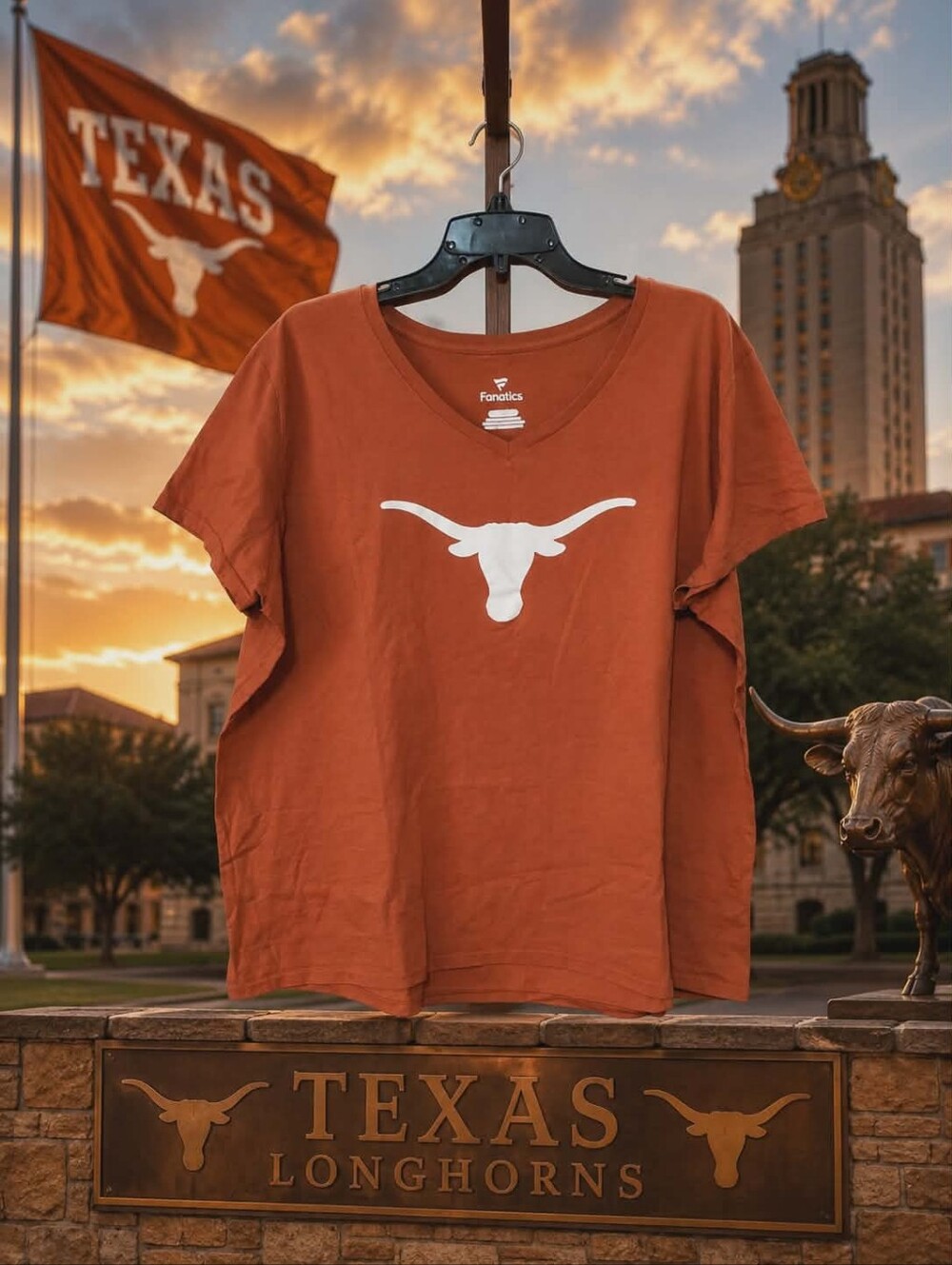 Fanatics Texas Longhorns V-Neck T-Shirt Women's 3XL Burnt Orange NCAA Logo Tee